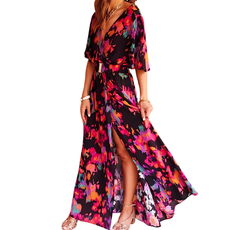 Sofía – Zomerse Maxi Jurk met Bloemenprint & Split | Luchtig & Elegant