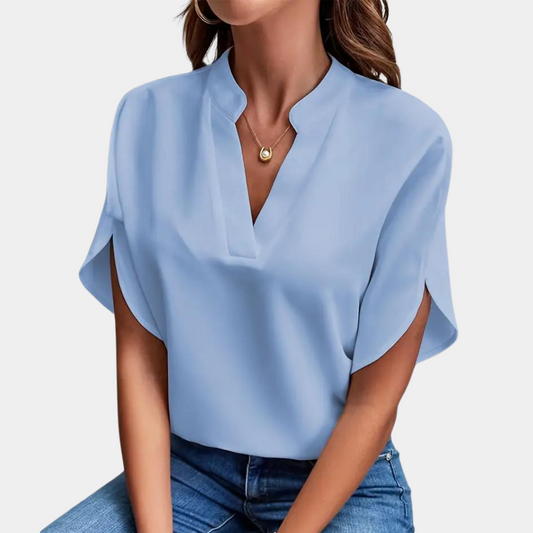 Clara | Stijlvolle V-hals Blouse met Korte Mouwen