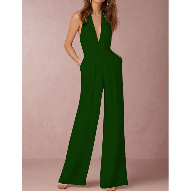 Camille | Elegante Jumpsuit met Wijde Pijpen en Diepe V-hals