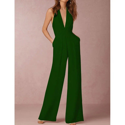 Camille | Elegante Jumpsuit met Wijde Pijpen en Diepe V-hals