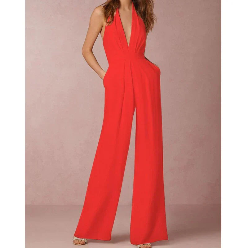 Camille | Elegante Jumpsuit met Wijde Pijpen en Diepe V-hals