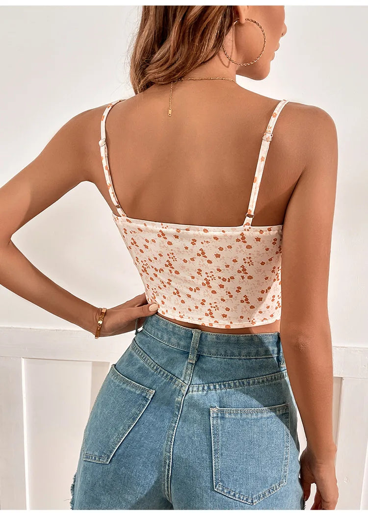 Isabella – Zomerse Bloemen Crop Top met V-Hals en Verstelbare Bandjes | Licht & Trendy