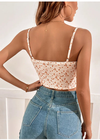 Isabella – Zomerse Bloemen Crop Top met V-Hals en Verstelbare Bandjes | Licht & Trendy