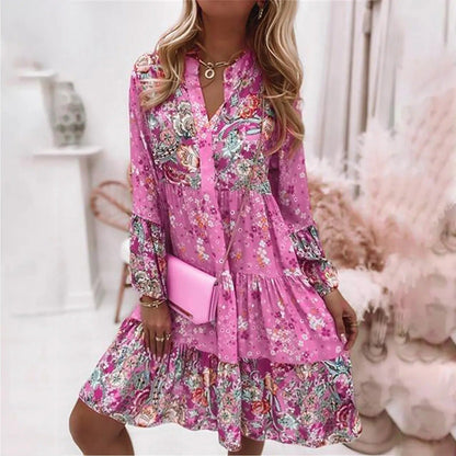 Valentina | Bohemian Jurk met Print en Etnische Charme